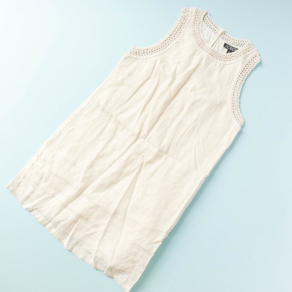 J Crew Maxine 100% Linen Ivory Shift Dress Womens Size XS Mini Coastal Clean